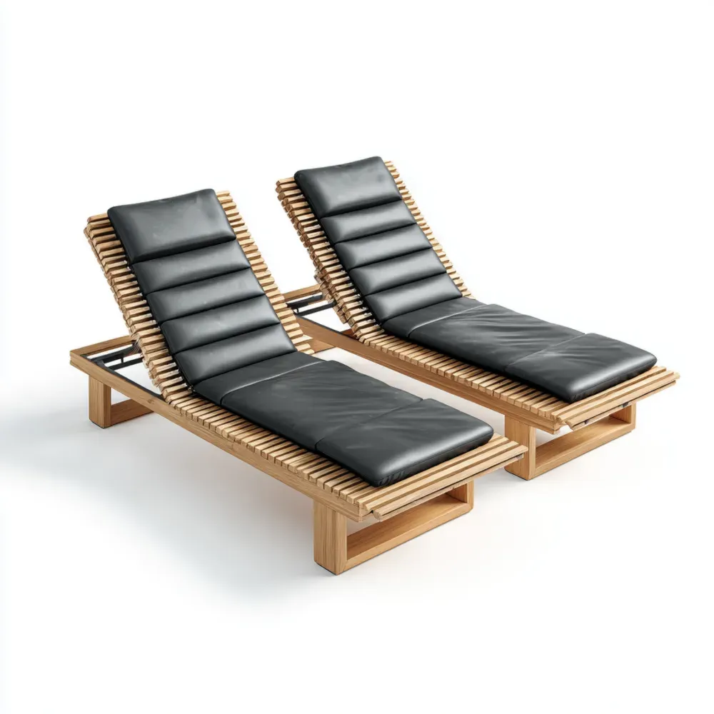 Tumbona de jardín de madera de 200x65x35 cm con cojines de cuero sintético - Estilo Moderno