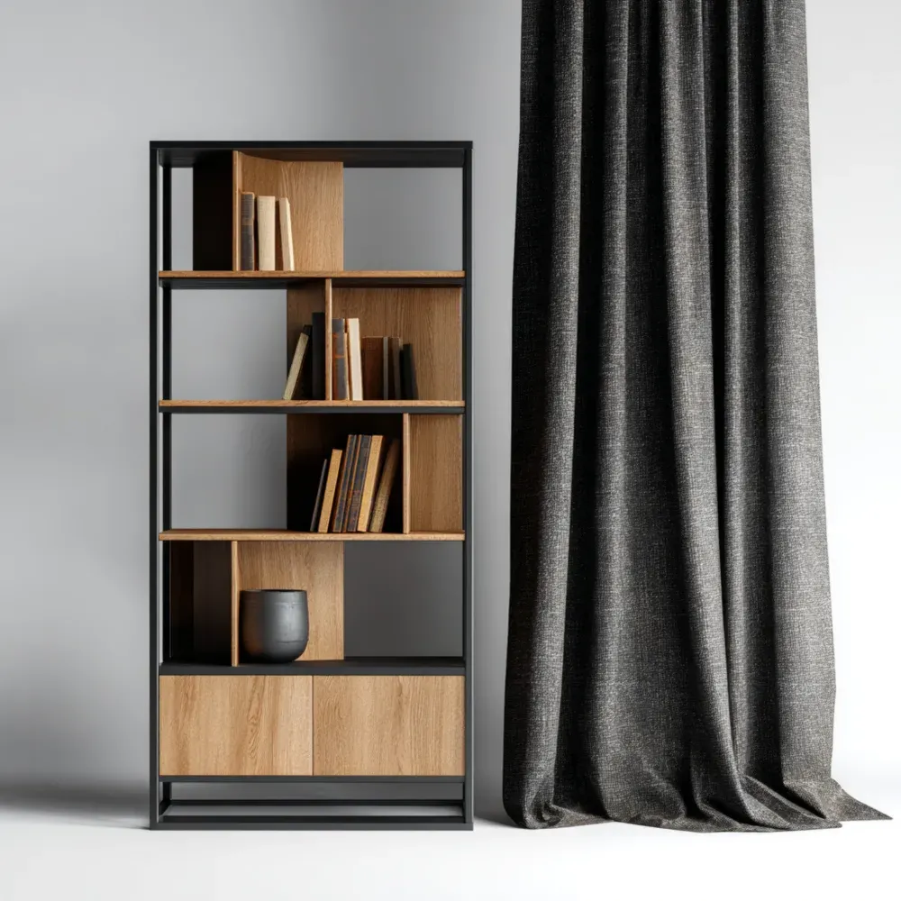 Estantería de madera y metal 180x80x30 cm – Roble/Negro – Diseño moderno