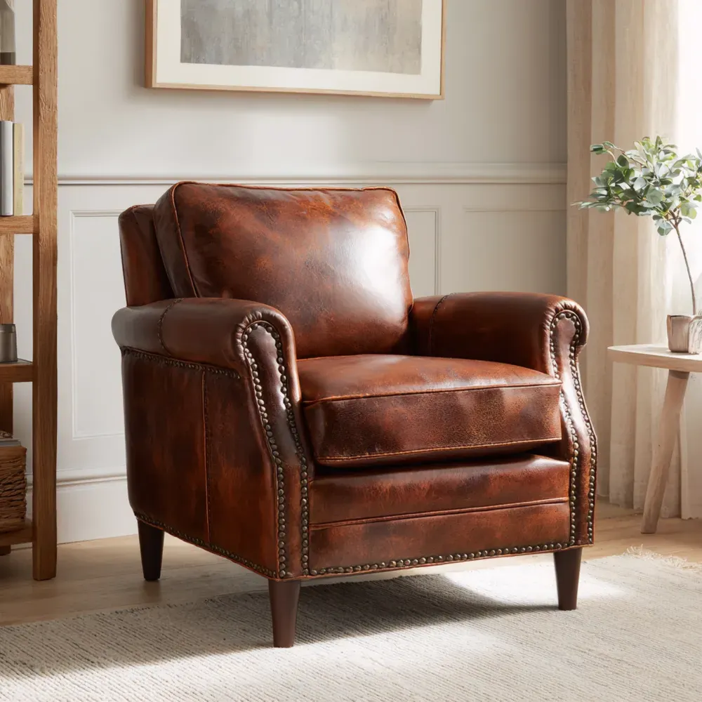 Sillón de Cuero Clásico 80x90x85 cm - Marrón