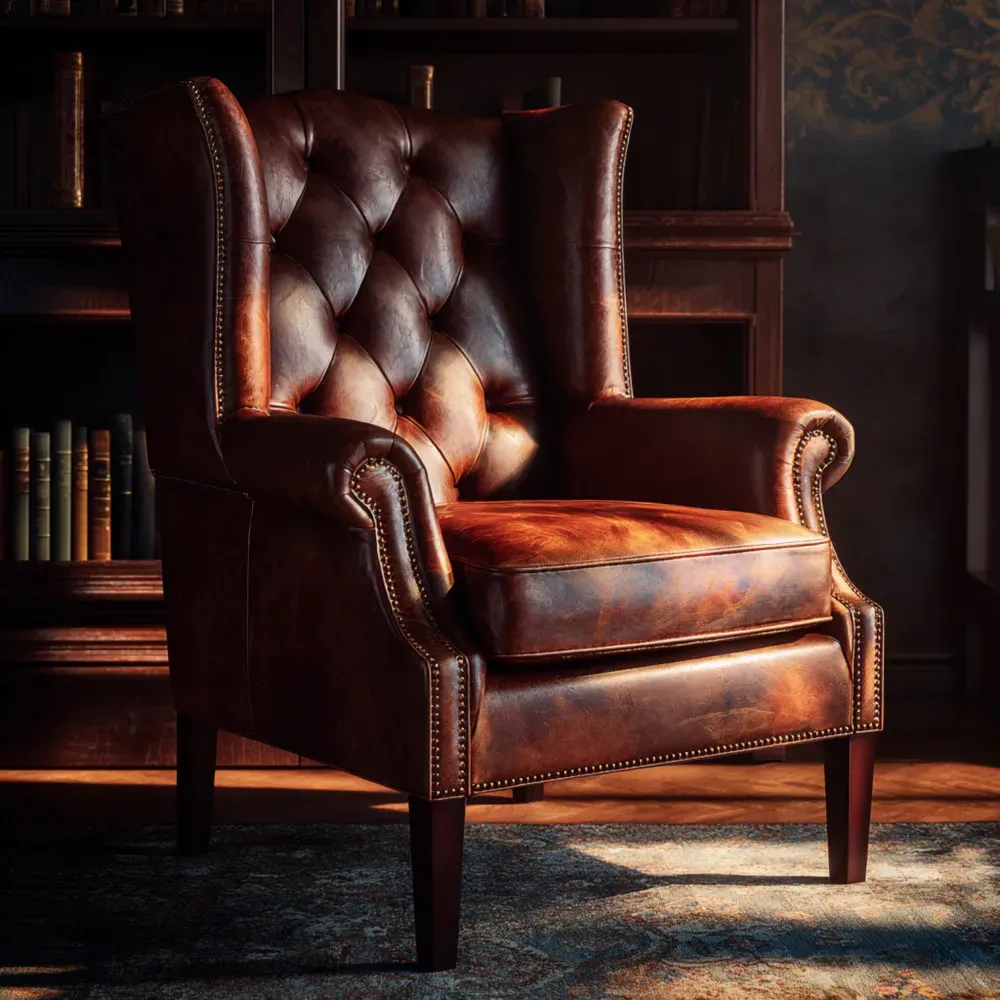 Sillón de cuero clásico 100x80x100 cm - Marrón - Diseño tradicional