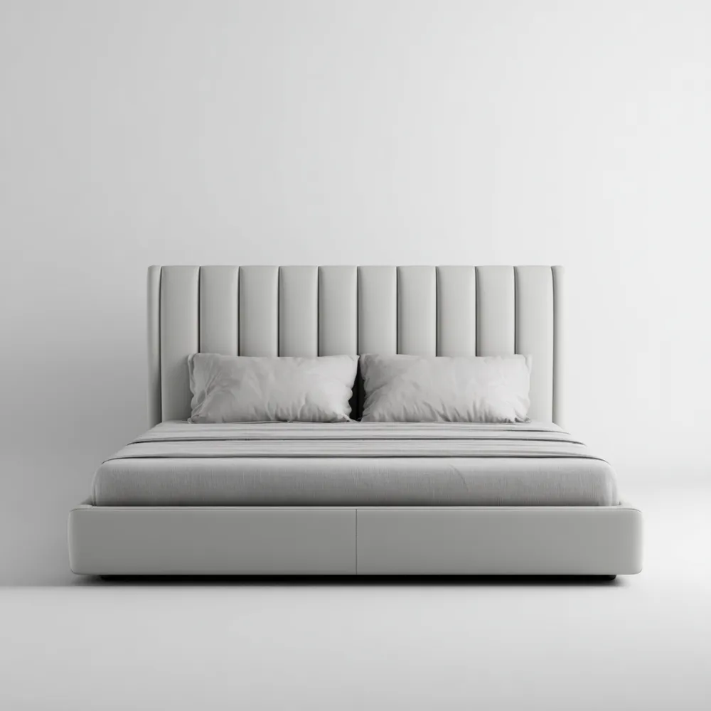 Cama Doble Tapizada en Tela 200x160x100 cm – Gris Claro – Diseño Moderno