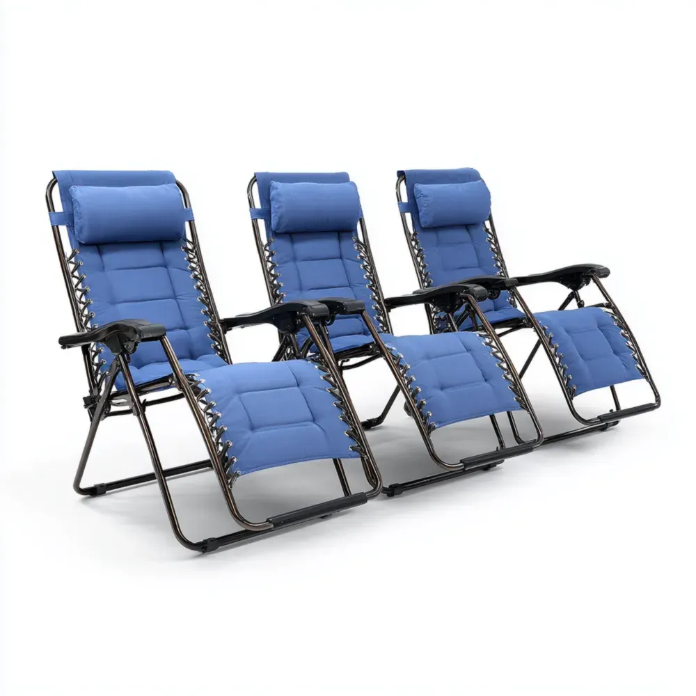 Sillas Reclinables para Patio 60x90x110 cm de Tela Azul con Marco de Metal – Diseño Ergonómico