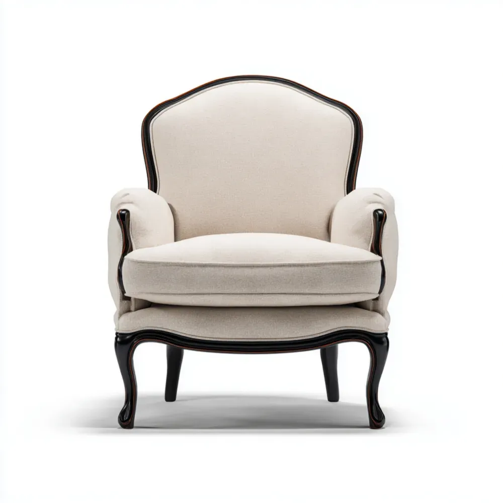 Sillón Clásico Tapizado en Tela Beige con Patas de Madera 80x85x90 cm - Diseño Elegante