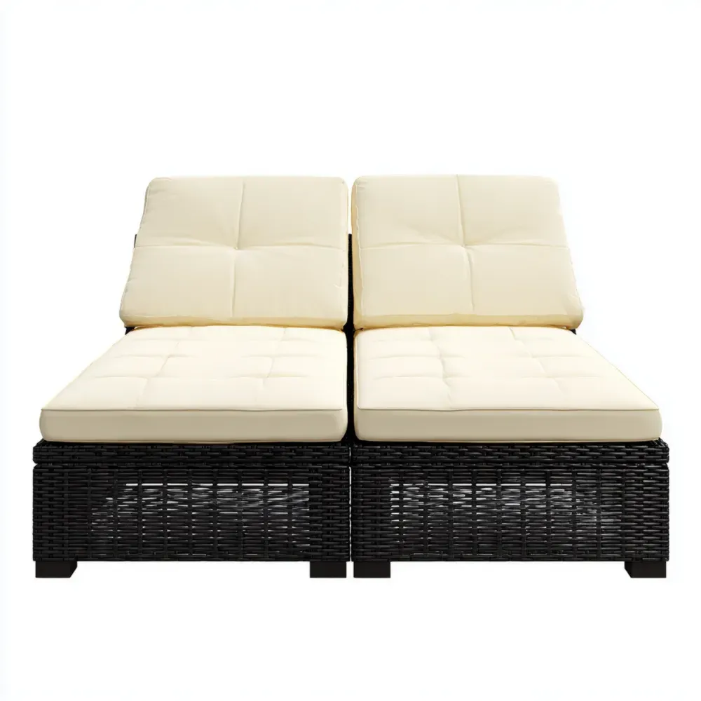 Conjunto de Tumbonas de Jardín Ratán Sintético 200x60x35 cm - Negro/Beige - Diseño Moderno