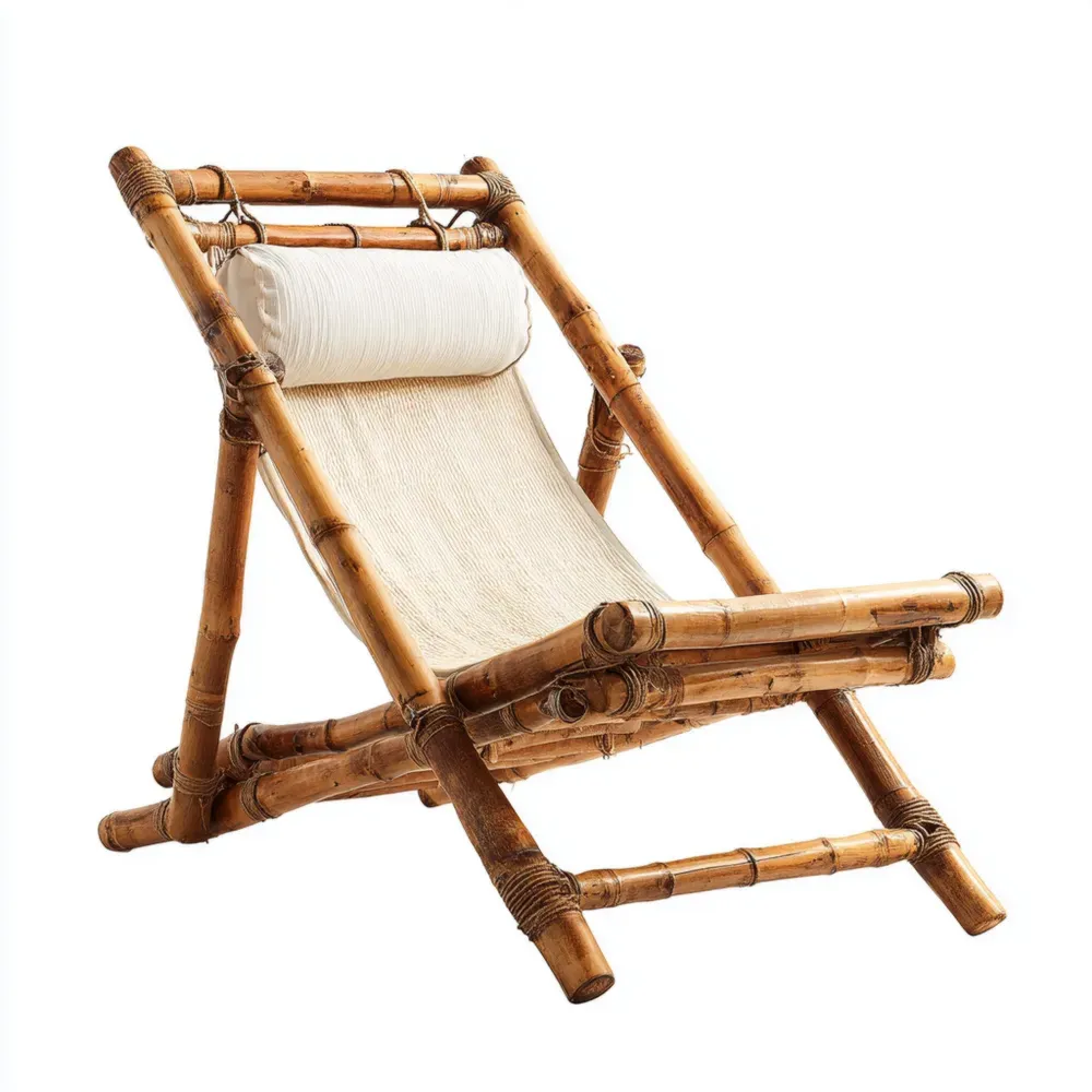 Silla de descanso de jardín Bambú y Tela 60x70x100 cm – Natural – Diseño Tradicional