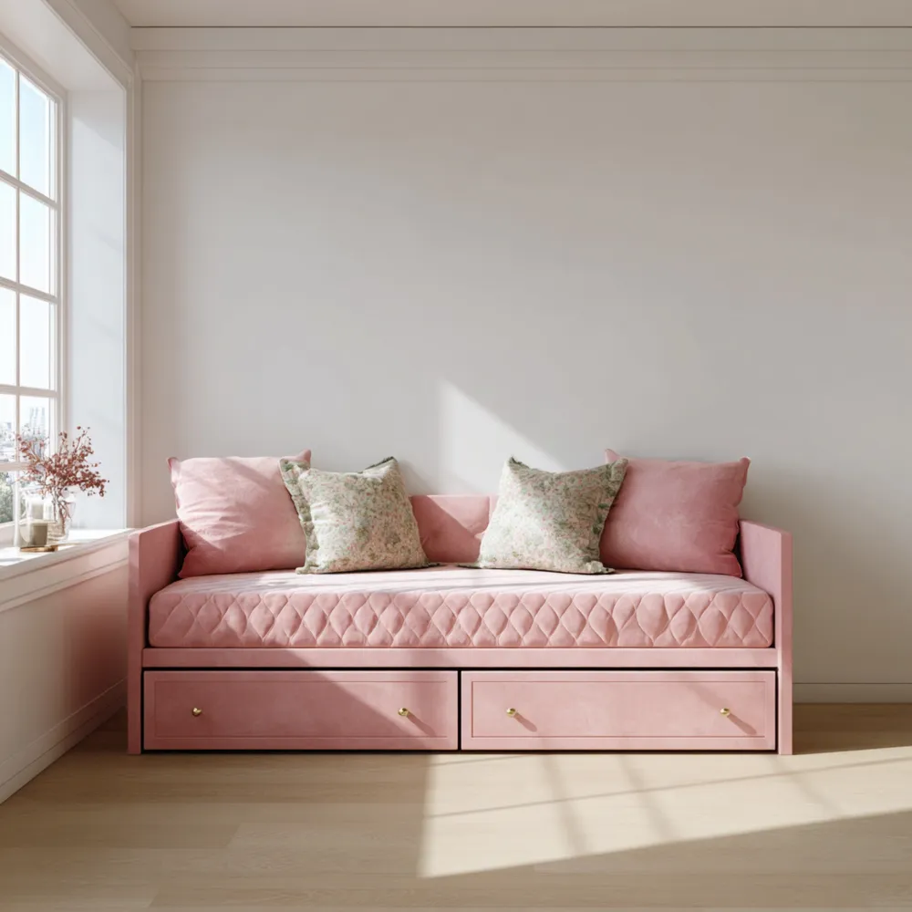 Sofá Cama Tapizado 200x90x75 cm – Rosa – Diseño Contemporáneo