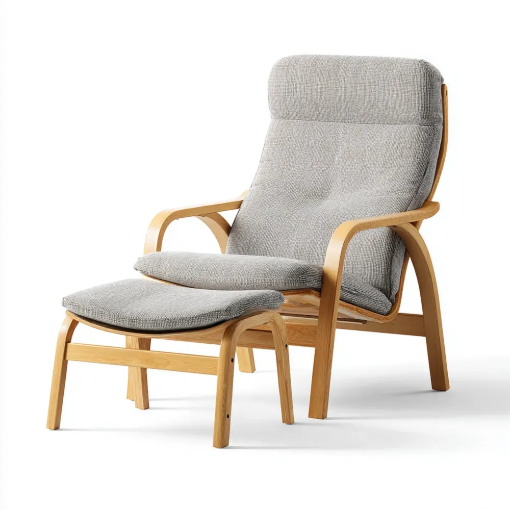 Sillón reclinable de madera y tela 65x80x100 cm - Gris