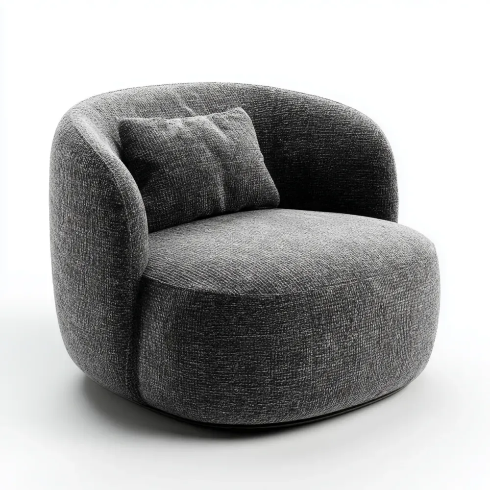 Sillón redondo tapizado en tela 80x70x75 cm - Gris oscuro - Diseño moderno