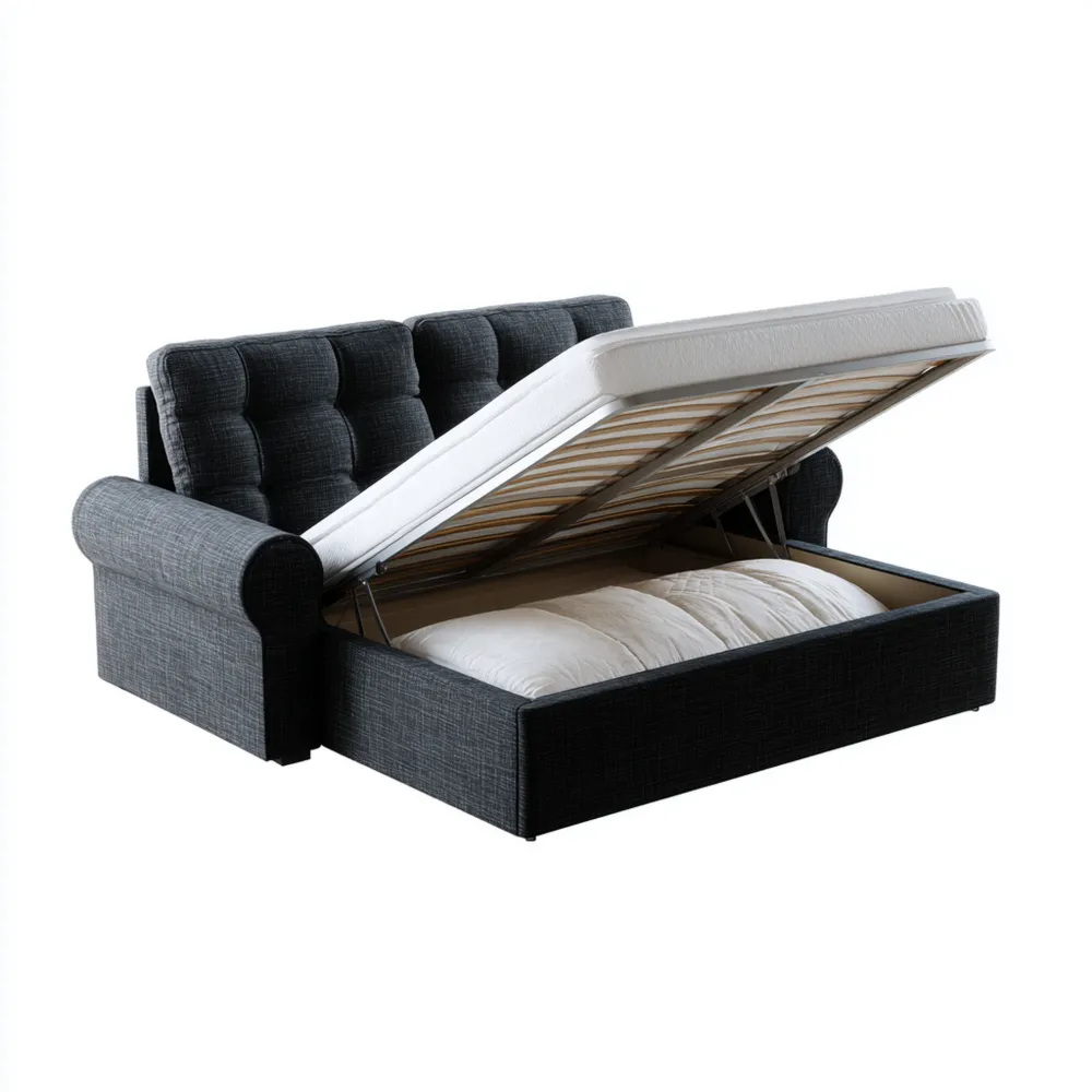 Sofá cama con almacenamiento Tela 190x90x80 cm - Gris Oscuro - Diseño Contemporáneo