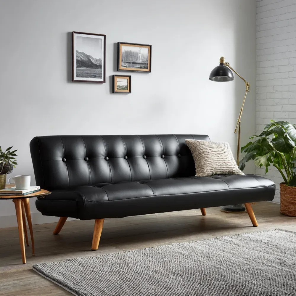 Sofá Cama Tapizado de Cuero 180x70x75 cm - Negro - Diseño Moderno