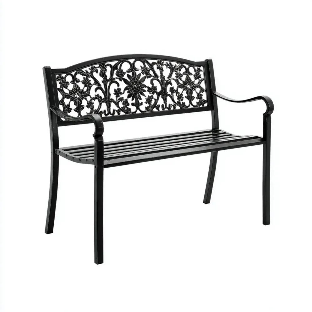 Banco de jardín de hierro fundido 125x52x81 cm – Negro – Diseño clásico