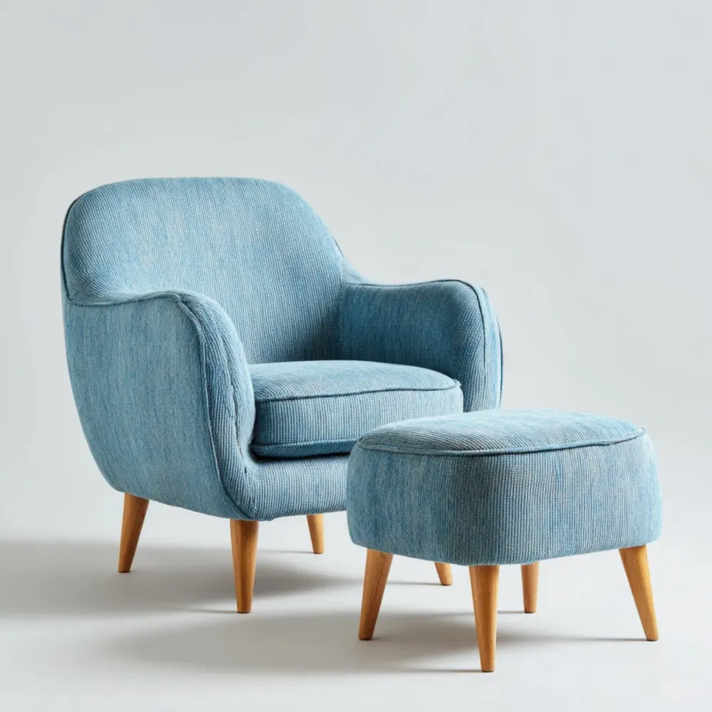 Sillón con Reposapiés de Tela Azul 75x80x90 cm - Estilo Moderno