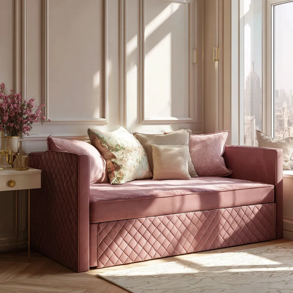 Sofá Cama Tapizado Terciopelo 190x80x85 cm - Rosa - Diseño Elegante