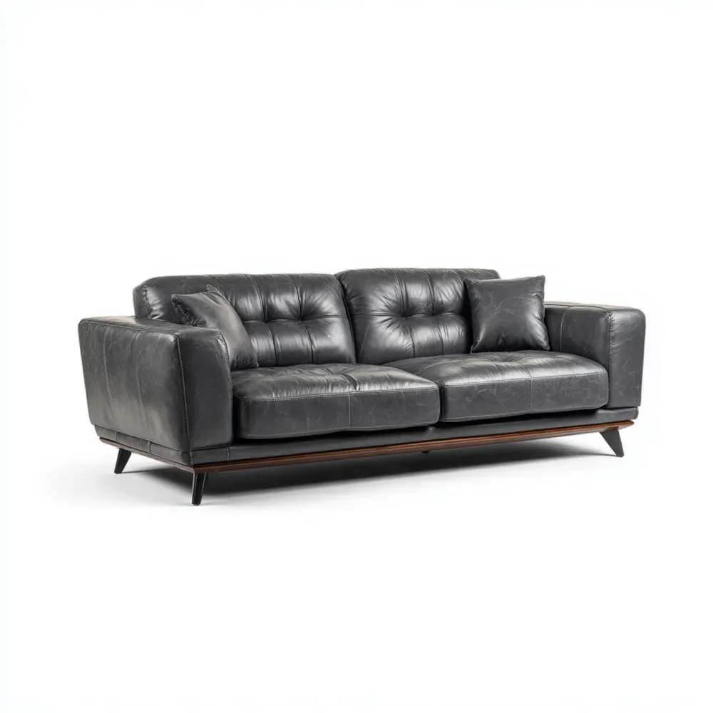 Sofá de piel 220x90x80 cm - Gris Oscuro - Diseño Moderno