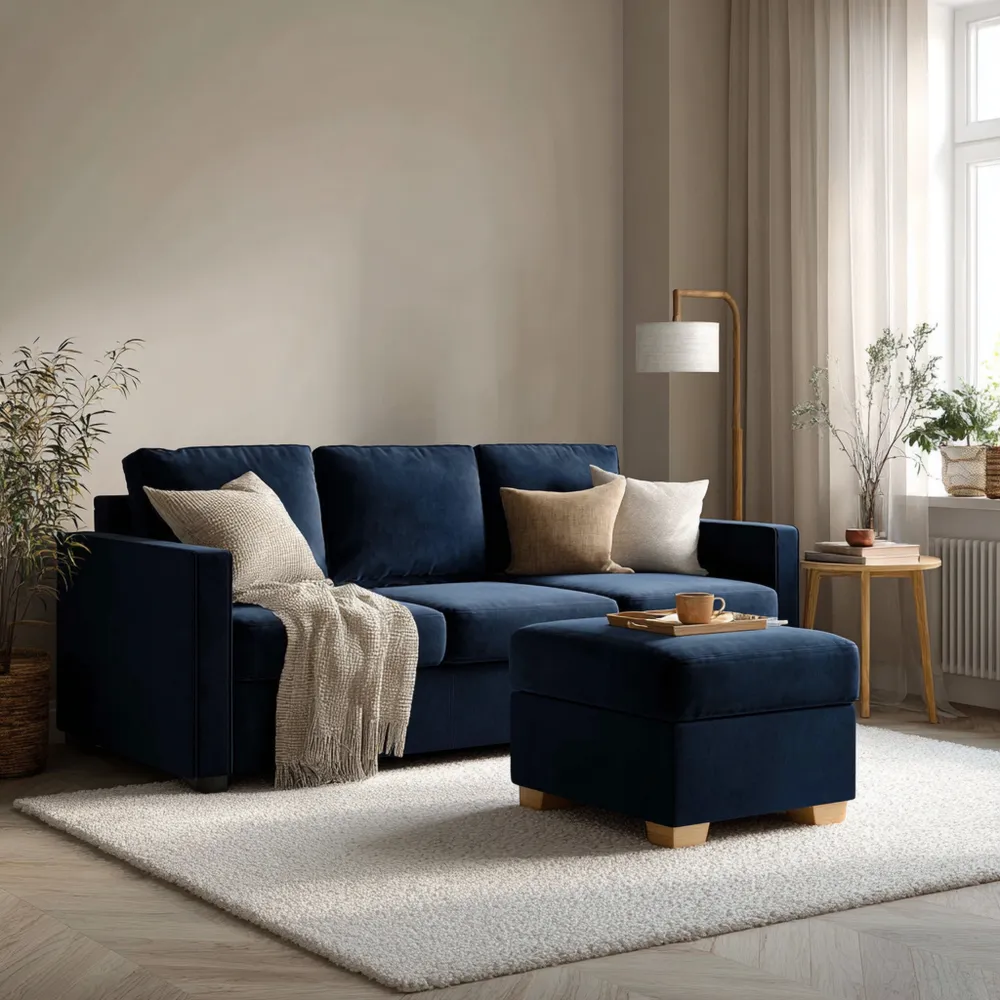 Conjunto de Sofá de Tela 200x90x85 cm – Azul Marino – Diseño Moderno