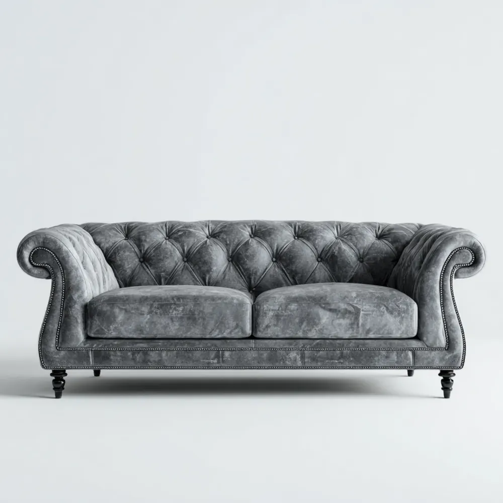 Sofá de 3 plazas Tapizado en Terciopelo 220x95x75 cm - Gris Oscuro - Diseño Clásico