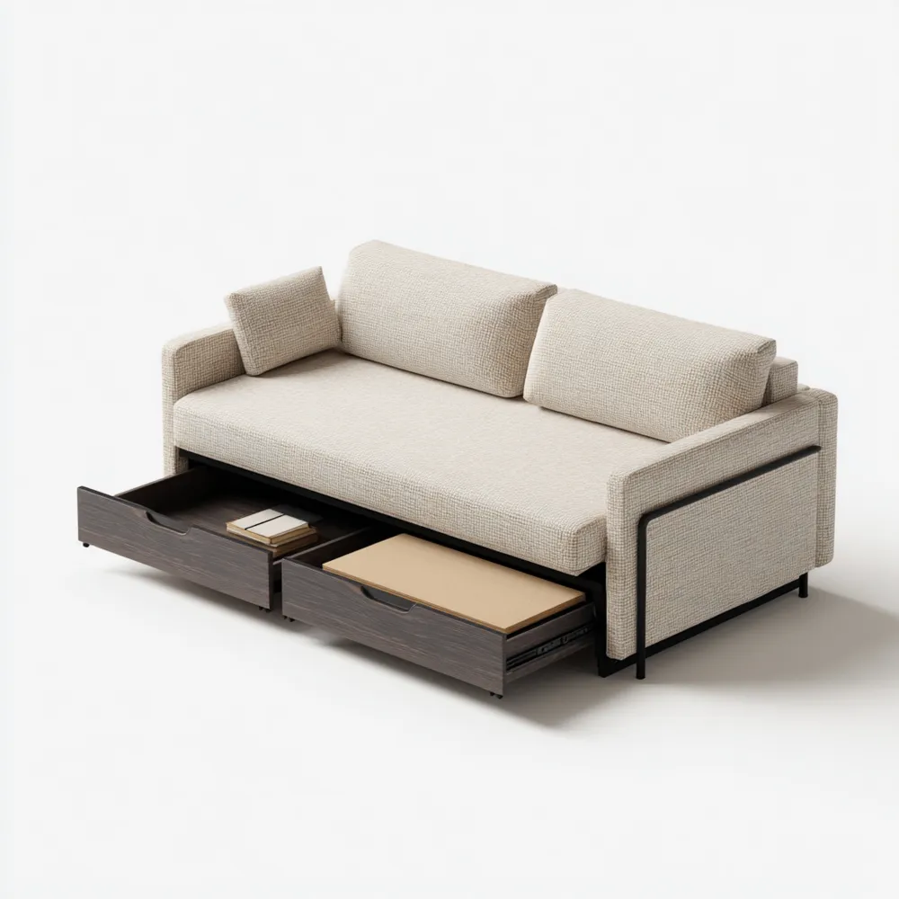 Sofá cama 210x90x85 cm – Beige – Almacenamiento incluido