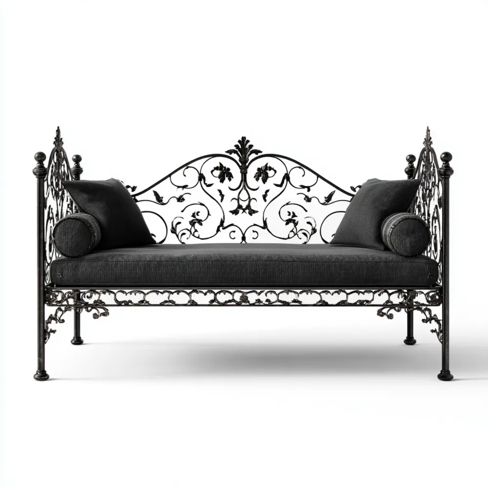 Sofá Cama Hierro Forjado 190x90x100 cm - Negro - Diseño Clásico