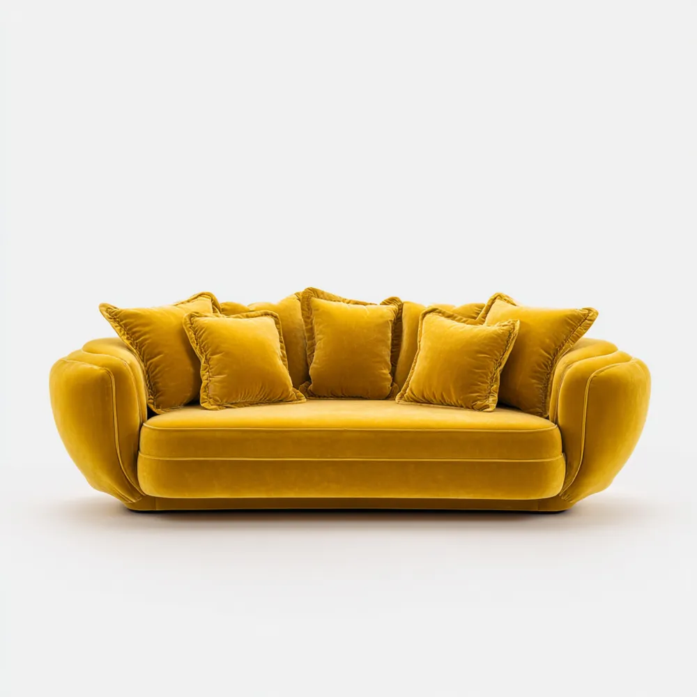 Sofá de tres plazas de Terciopelo 200x95x85 cm - Amarillo Mostaza - Diseño Moderno