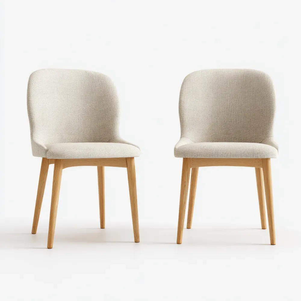 Juego de sillas de comedor tapizadas en tela de lino 45x55x85 cm – Beige – Diseño contemporáneo