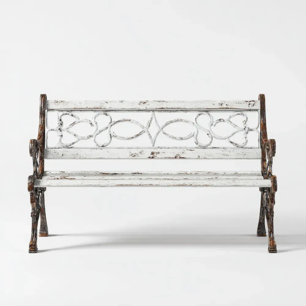 Banco de jardín hierro fundido diseño clásico 120x45x80 cm – Blanco Envejecido