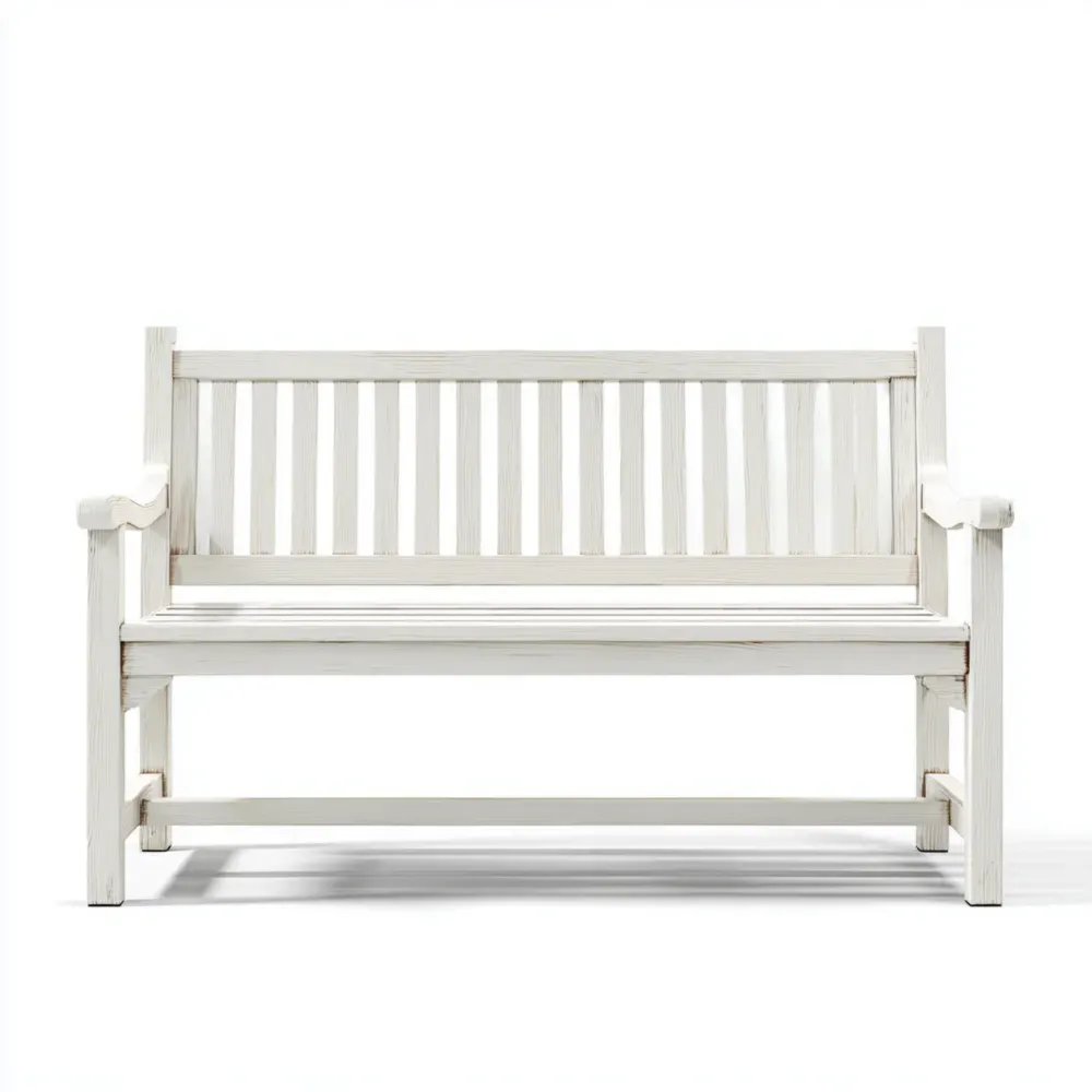 Banco de jardín de madera 120x60x90 cm – Blanco Envejecido – Estilo Clásico