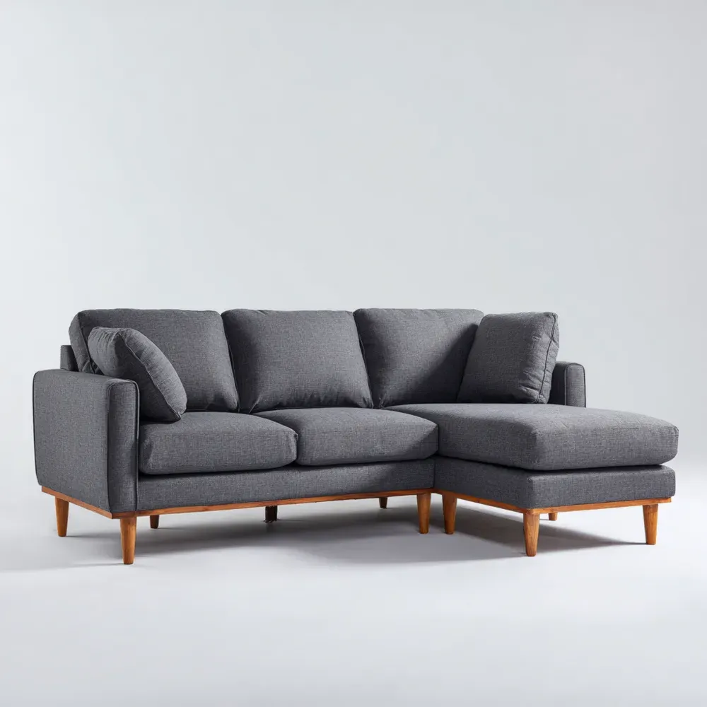 Sofá seccional tapizado en tela 250x90x85 cm – Gris Oscuro – Diseño contemporáneo