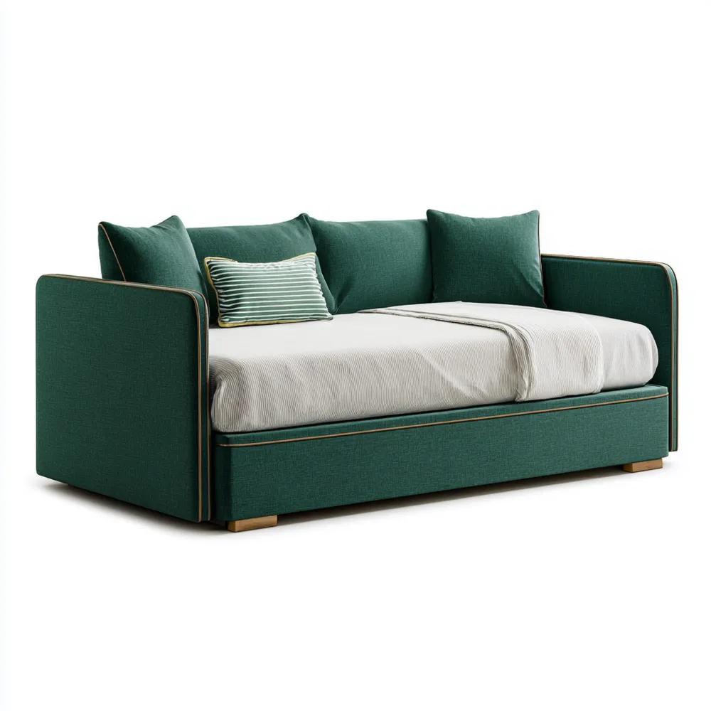 Sofá cama tapizado 200x90x75 cm – Verde – Diseño moderno