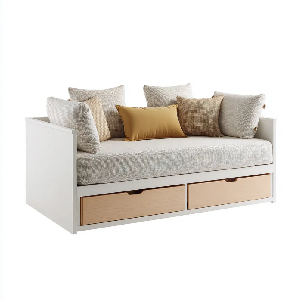 Sofá cama 200x90x80 cm con almacenamiento - Beige - Estilo moderno