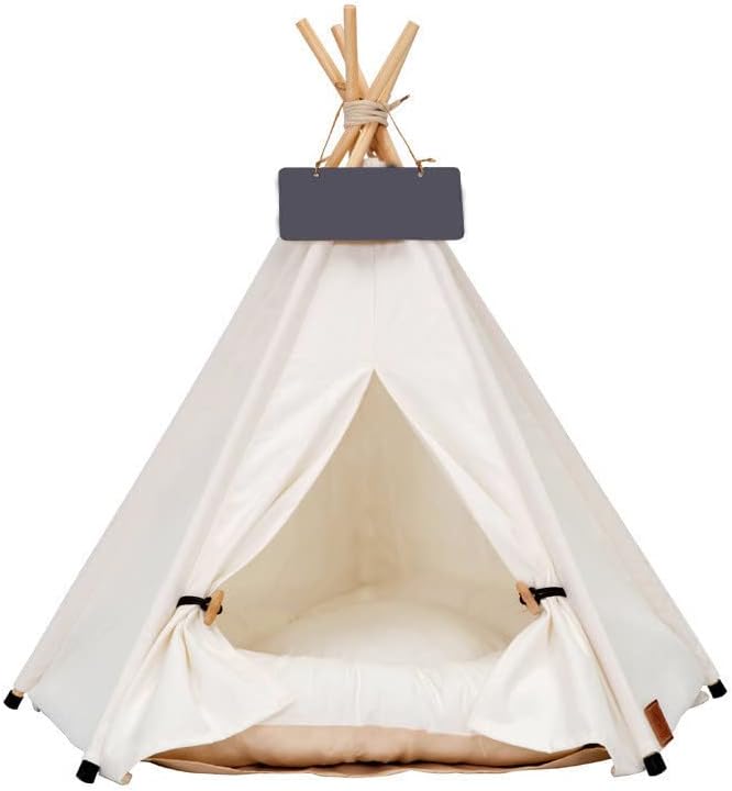 Dog Teepee Bed Cat Tent Portable Houses Pet Puppy with Thick Cushion 