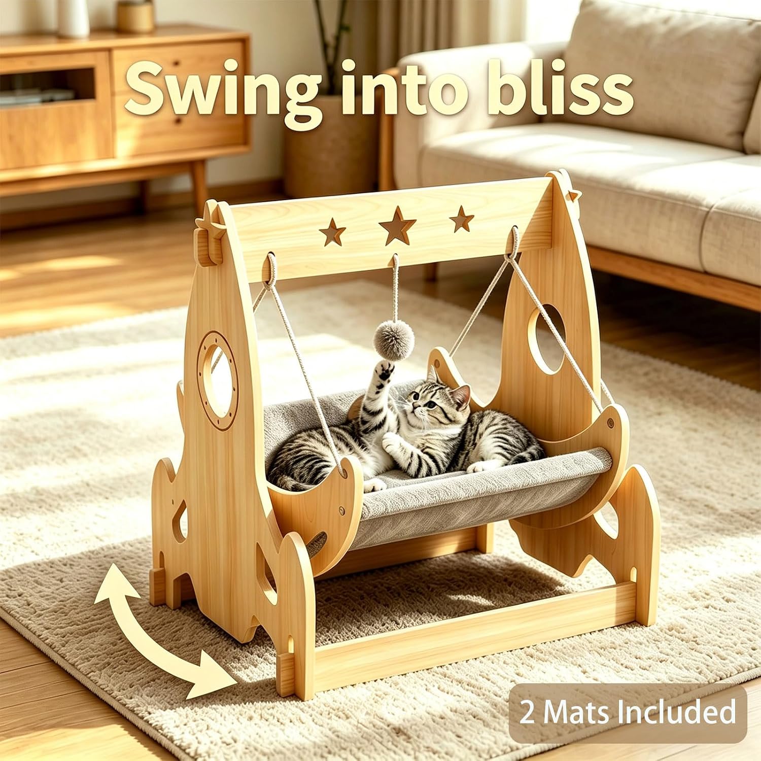 Cat Swing Hammock Bed-Premium Wooden | Indoor Furniture for Cats Swing