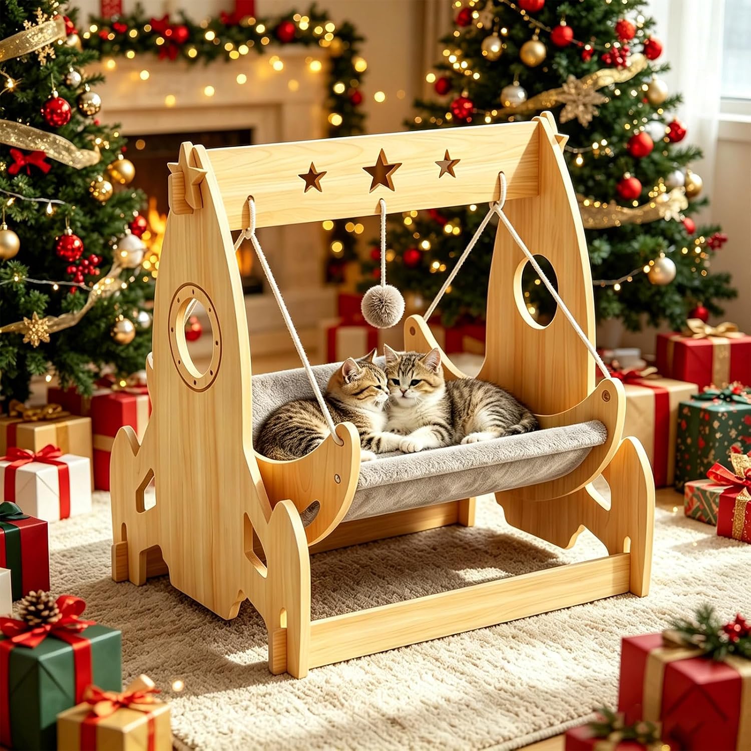 Cat Swing Hammock Bed-Premium Wooden | Indoor Furniture for Cats Swing