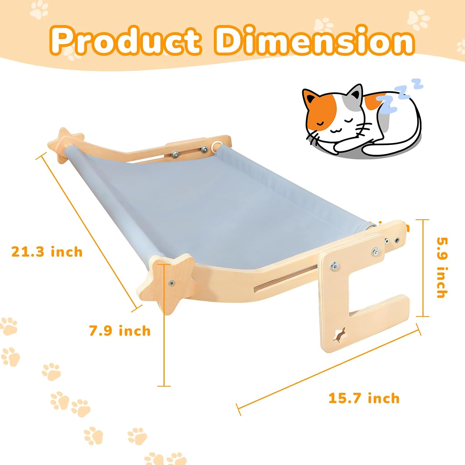 Cat Window Perch for Large Cats, Heavy Duty Hammock Bed No Drill Design, Solid Wood Frame Seat with Metal Hooks