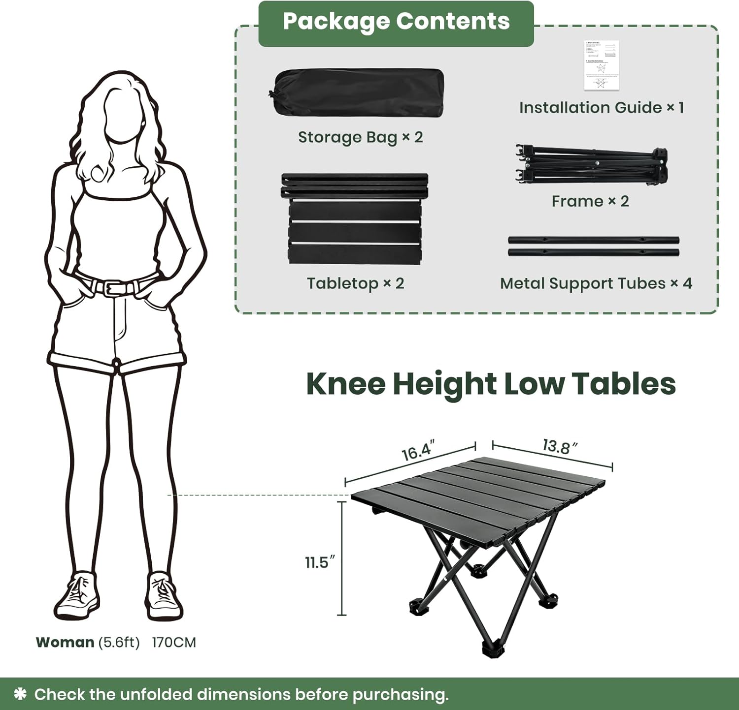2 Pack Portable Camping Table Foldable