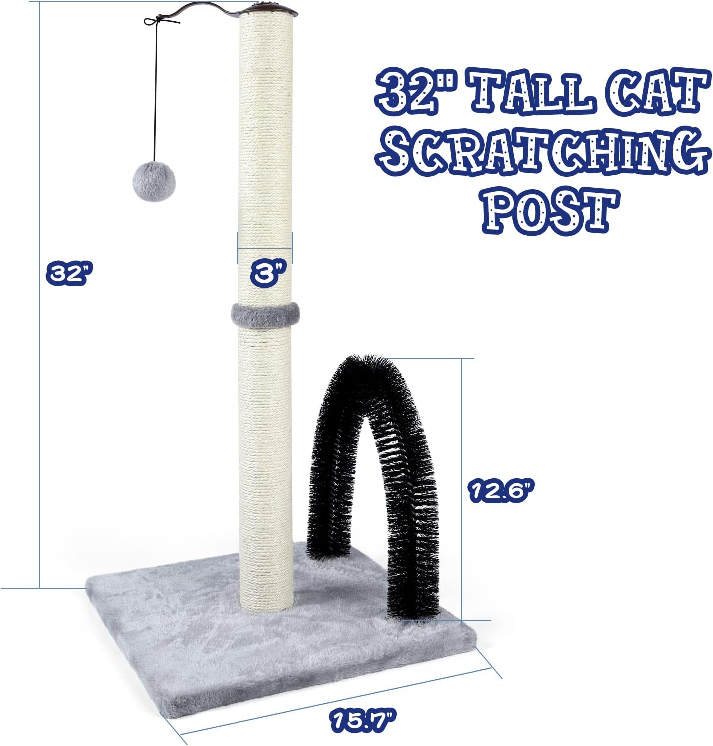 Tall Cat Scratching Post with Arch Groomer, Natural Sisal