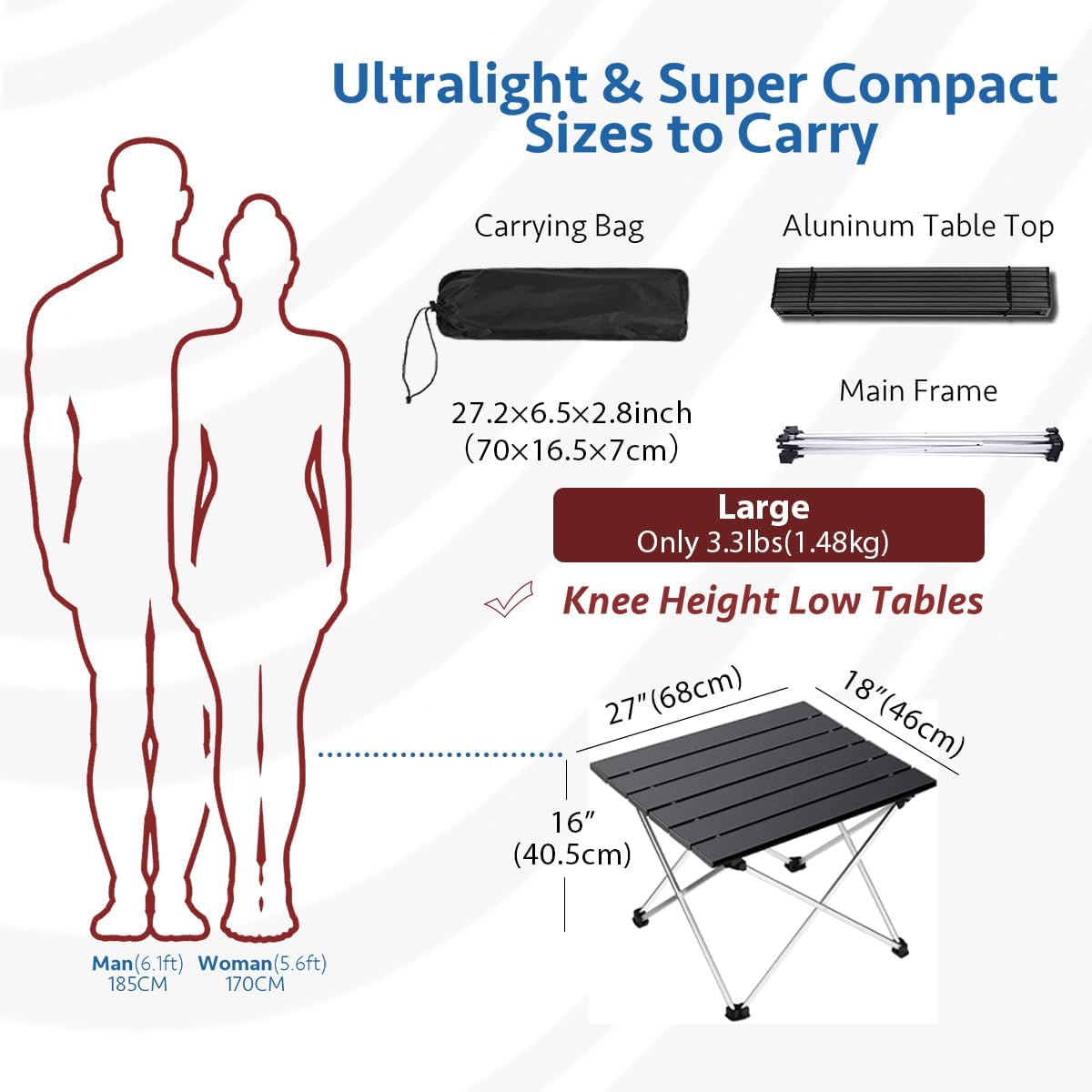 Portable Camping Table with Aluminum Table Top