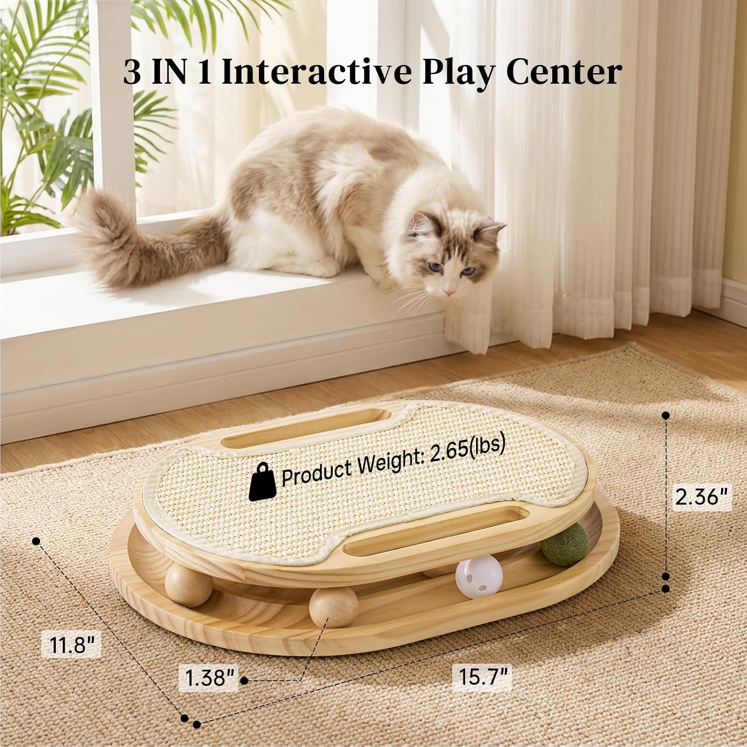 Cat Scratcher with Ball Track Toy, Sisal Scratch Pad for Indoor Use