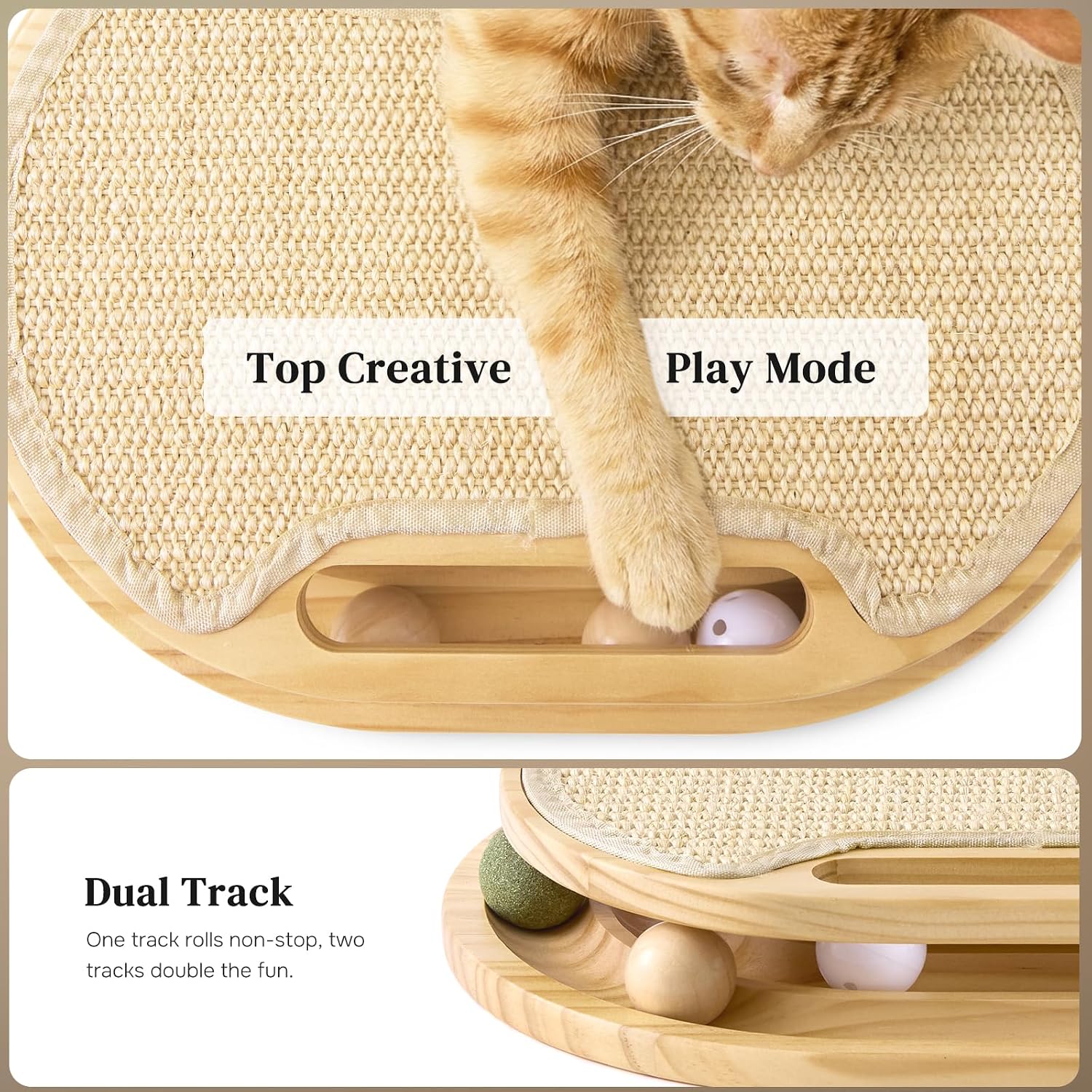 Cat Scratcher with Ball Track Toy, Sisal Scratch Pad for Indoor Use