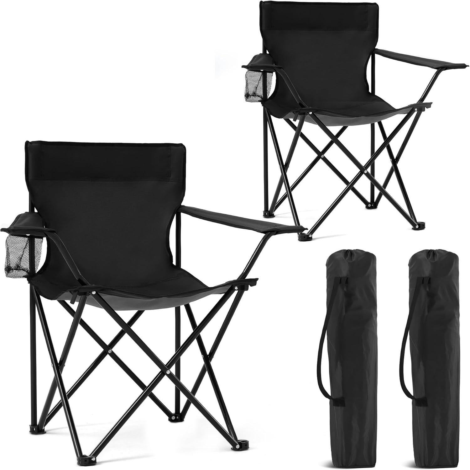 2 Pack Portable Camping Chairs Folding Lawn Chair Outdoor Lightweight Beach Chair with Cup Holder
