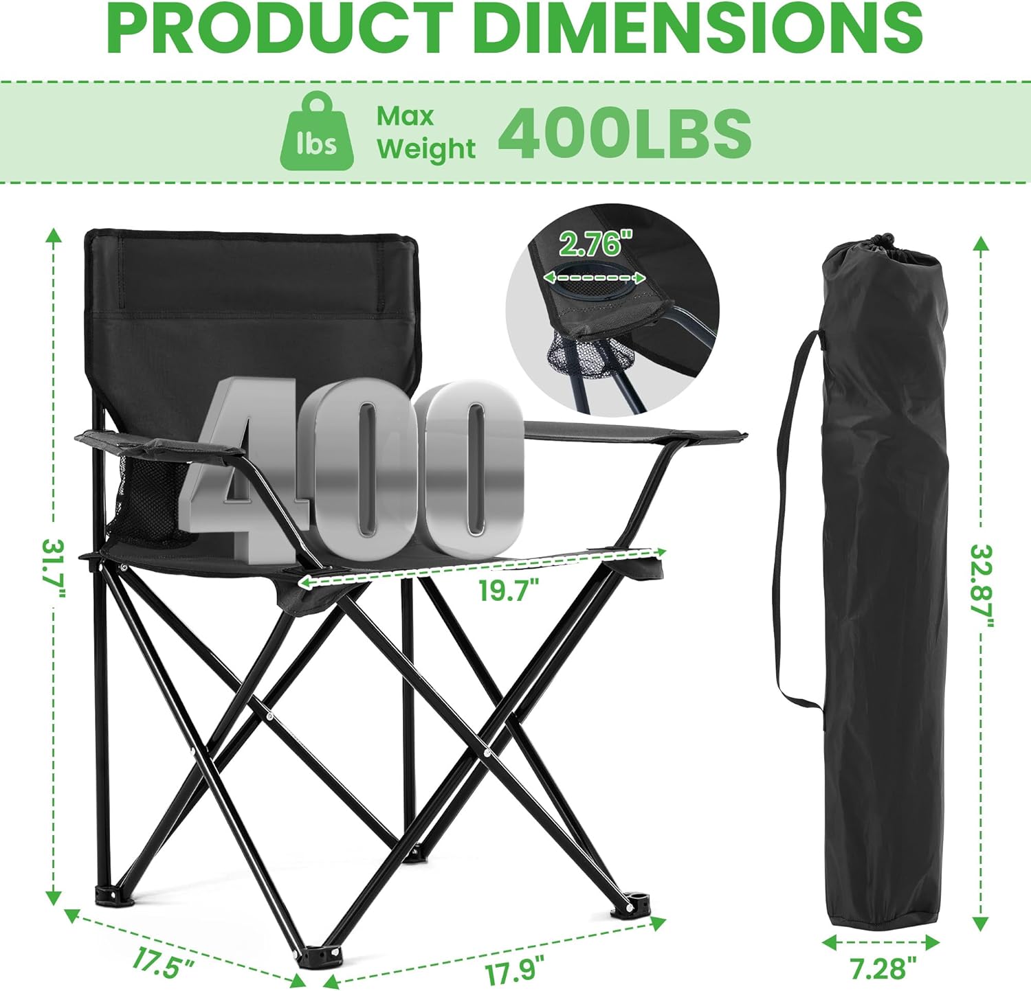 2 Pack Portable Camping Chairs Folding Lawn Chair Outdoor Lightweight Beach Chair with Cup Holder