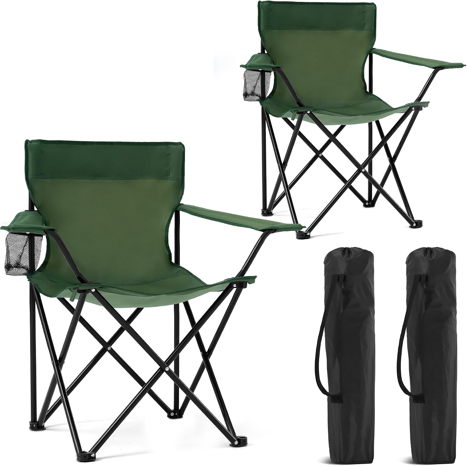 2 Pack Portable Camping Chairs Folding Lawn Chair Outdoor Lightweight Beach Chair with Cup Holder