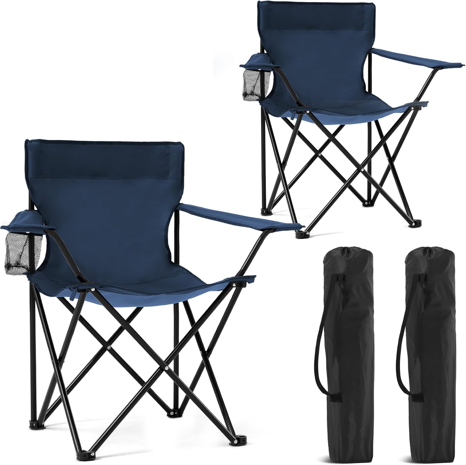 2 Pack Portable Camping Chairs Folding Lawn Chair Outdoor Lightweight Beach Chair with Cup Holder