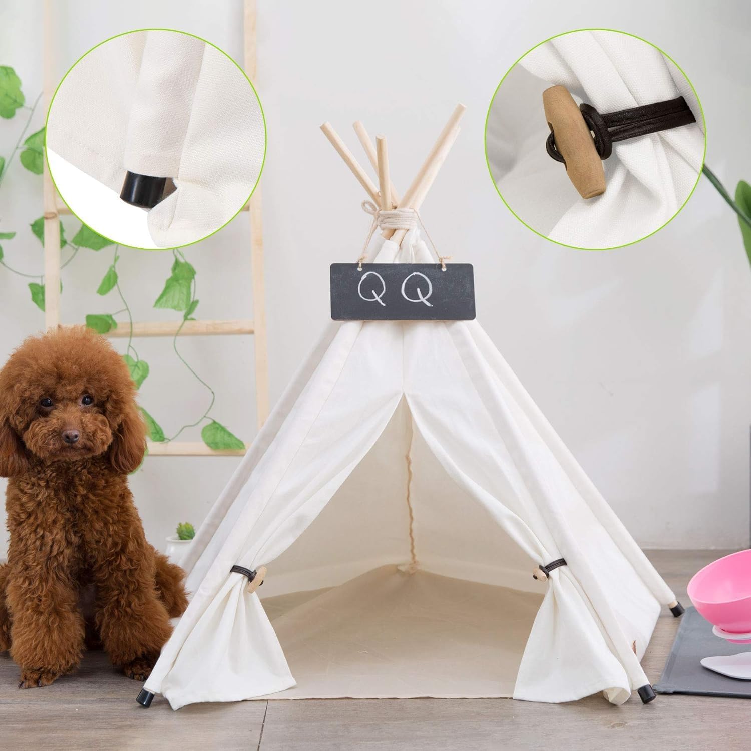 Dog Teepee Bed Cat Tent Portable Houses Pet Puppy with Thick Cushion 