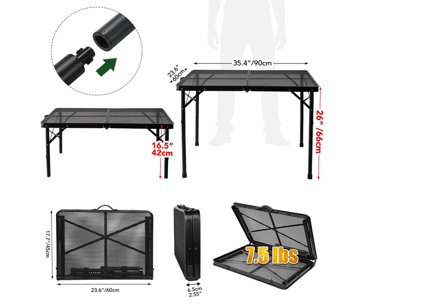 3 ft Folding Table with Adjustable Height
