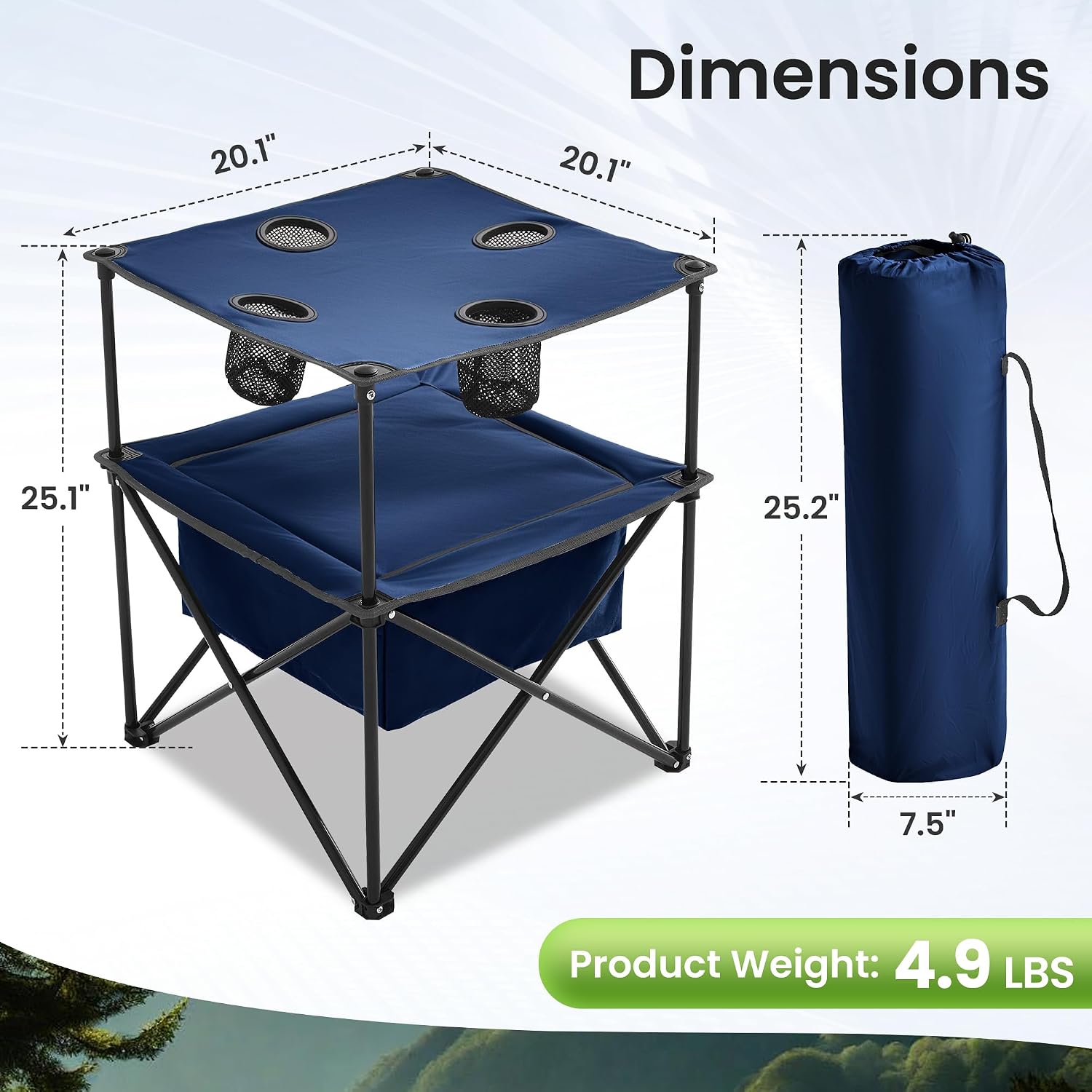 Portable Outdoor Folding Camping Table with 4 Cup Holders & Cooler Compartment