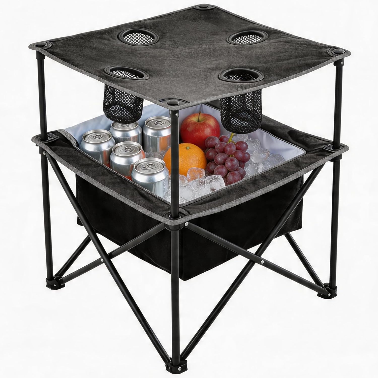 Portable Outdoor Folding Camping Table with 4 Cup Holders & Cooler Compartment