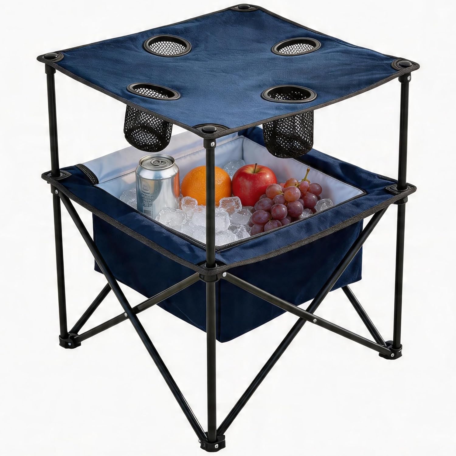 Portable Outdoor Folding Camping Table with 4 Cup Holders & Cooler Compartment
