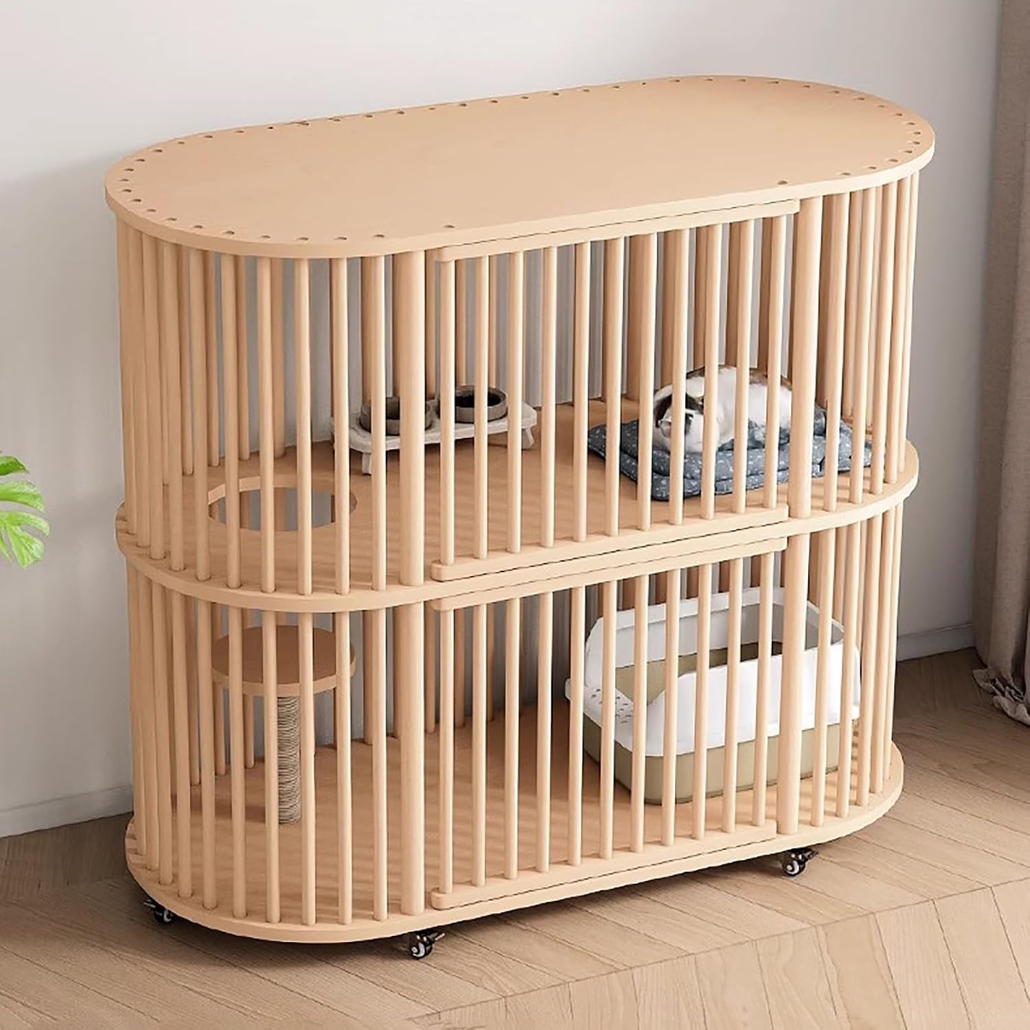 Solid Wood Cat Cage, 2 Tier Cat Cages Indoor