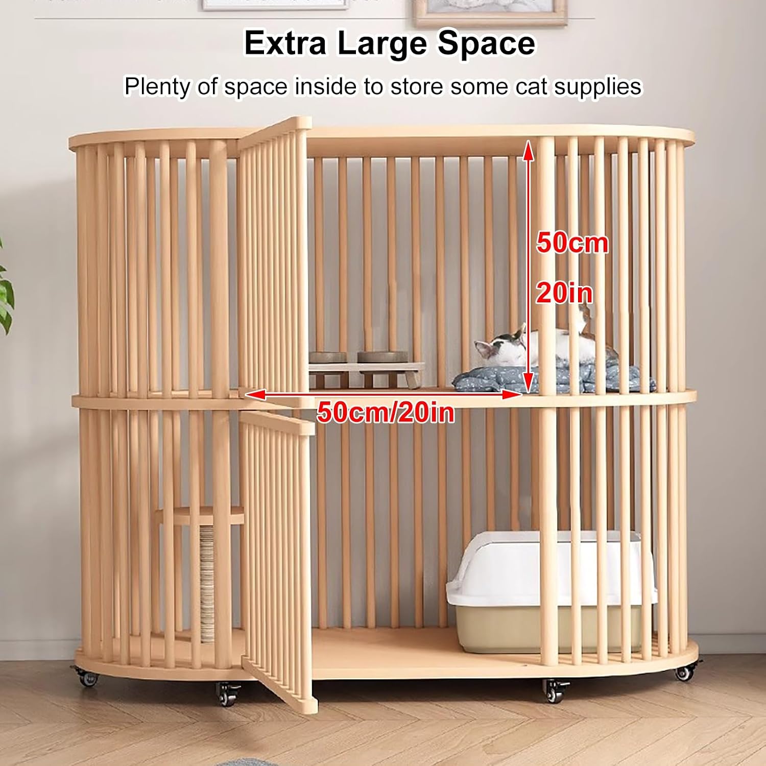 Solid Wood Cat Cage, 2 Tier Cat Cages Indoor