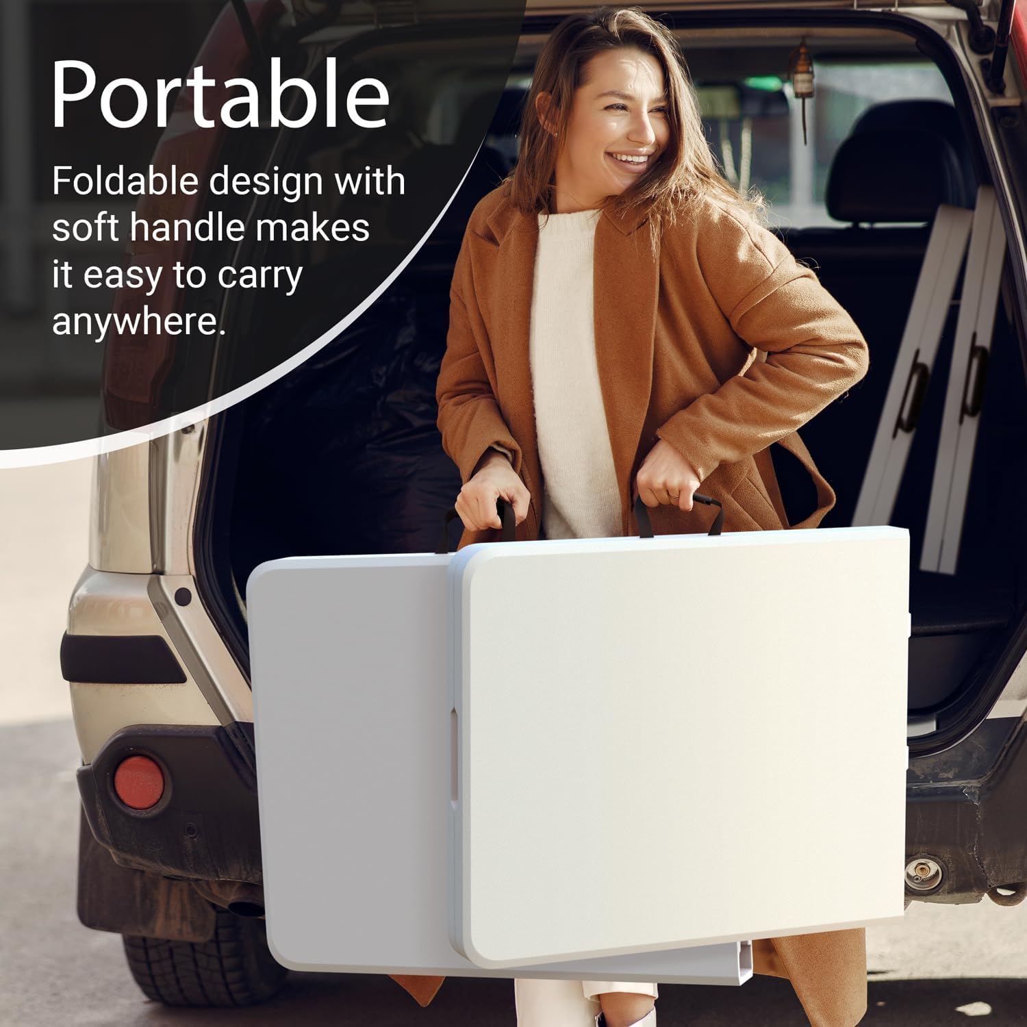6 Feet Foldable Table with Built in Handle & Steel Legs